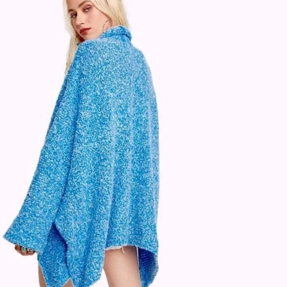 Free People BFF Cardi Boucle Knit Sweater Open Front Big Blue Color Small NWT - Picture 5 of 15